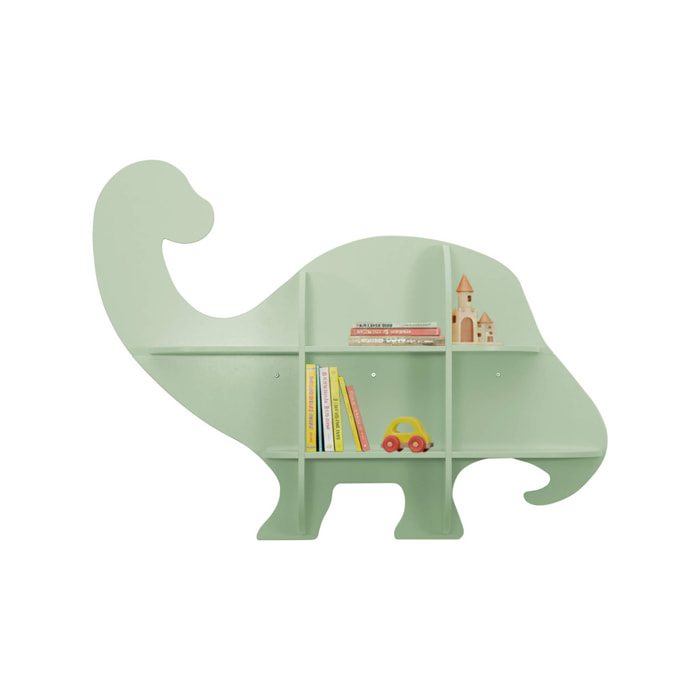 Etagère murale dinosaure 5 espaces de rangement vert - L 108 x P 16.5 x H 78.5 cm - Brachi