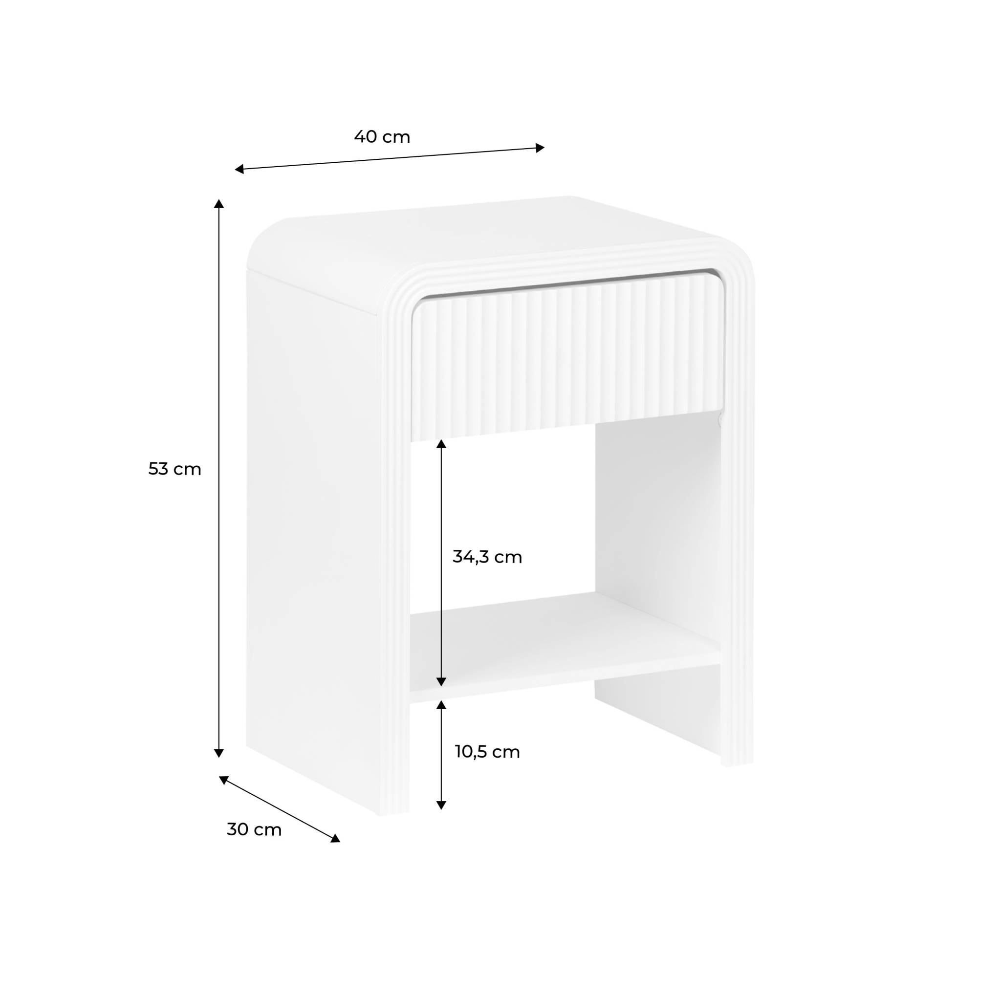 Lot de 2 tables de chevet effet bois blanc rainuré 1 tiroir. 1 étagère