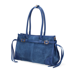 Borsa a spalla da donna Made in Italy - Modello Novara Ultra - Pelle scamosciata - 31.5 x 20.0 x 14.0 cm