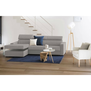 Divano Letto Aleandra, Divano ad angolo, 100% Made in Italy, Sofà con apertura girevole, con Penisola contenitore Sinistra, con Braccioli slim, Cm 260x95h85, Grigio