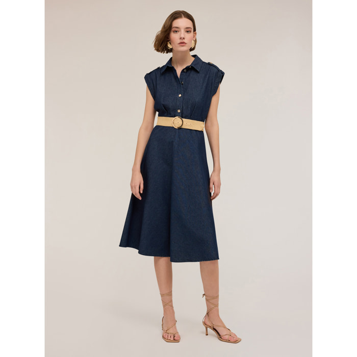 Motivi - Vestido camisero mezcla de lyocell - Azul