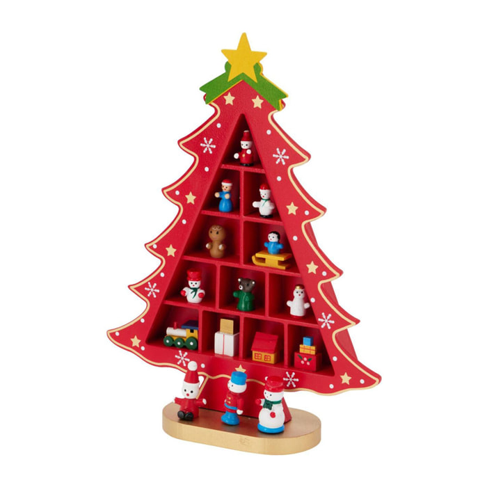 figurita de árbol de navidad en mdf con decoración en color rojo h.29cm