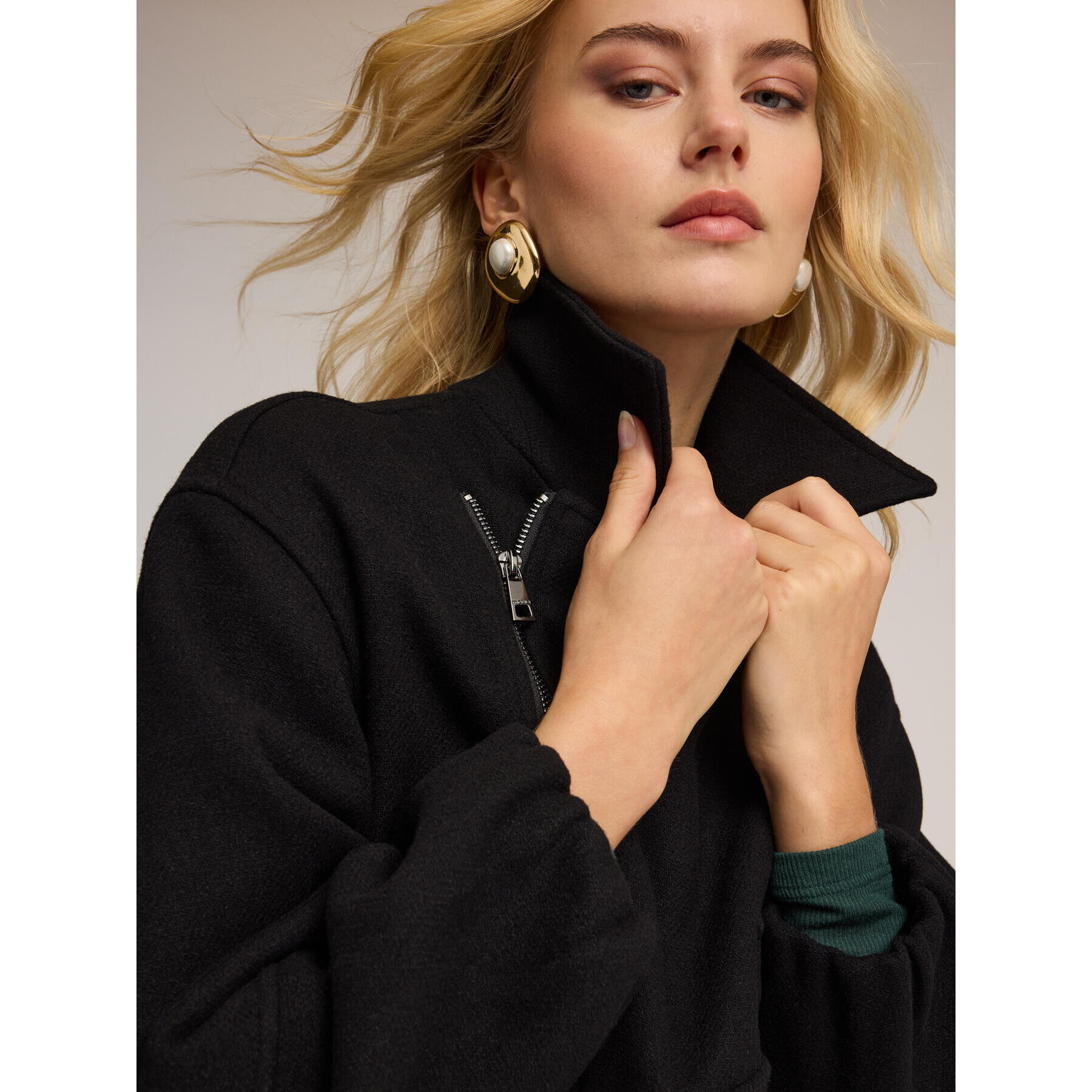 Motivi - Caban in panno misto lana - Nero