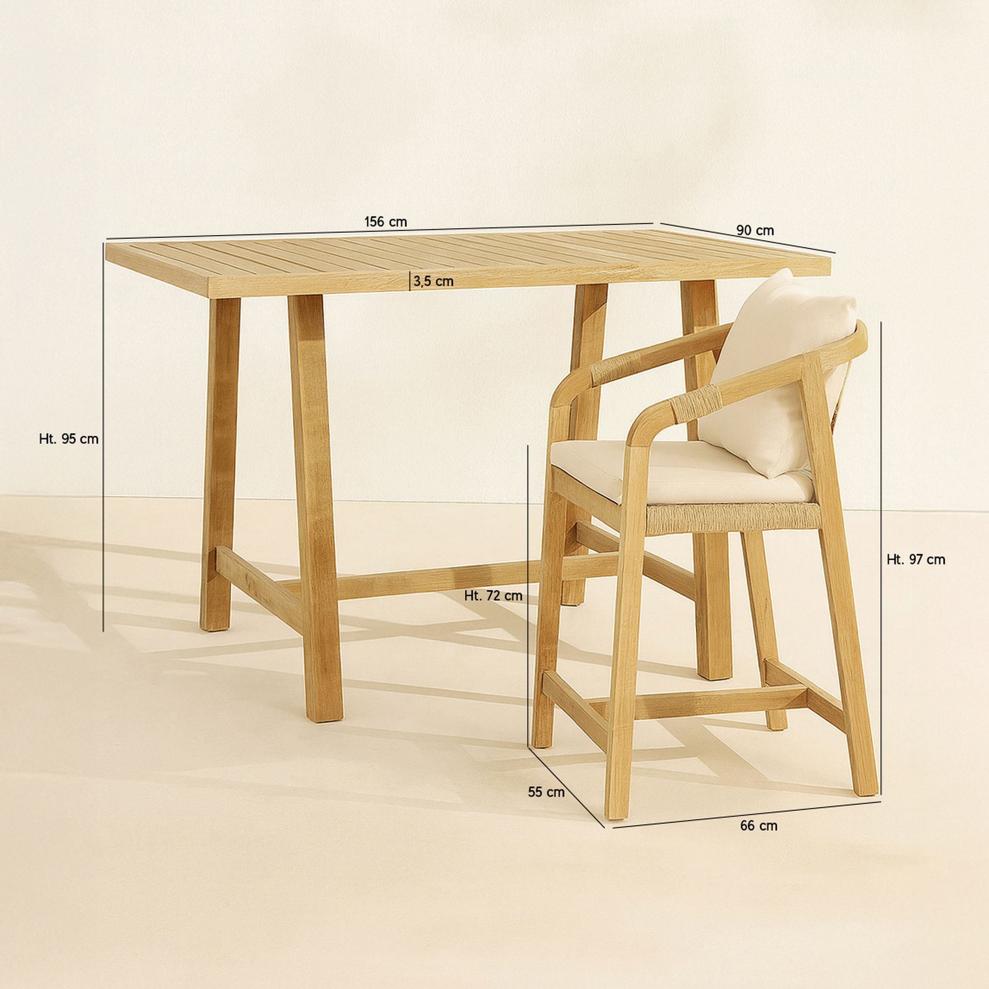 Ensemble table haute et chaises en bois d'acacia 4 places SAONA