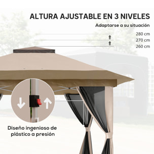 Carpa Plegable Gazebo, 3,6x3,6 m, Cenador Plegable con 4 Paredes Laterales de Malla, Anti-UV, Altura Ajustable, Bolsa de Arena y Bolsa de Transporte, para Camping, Fiestas, Beige