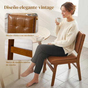 Pack de 2 Sillas de Comedor, Sillas de Cocinas Modernas, Tapizadas en PU, Asiento Acolchado, Patas de Madera, para Salón, Marrón