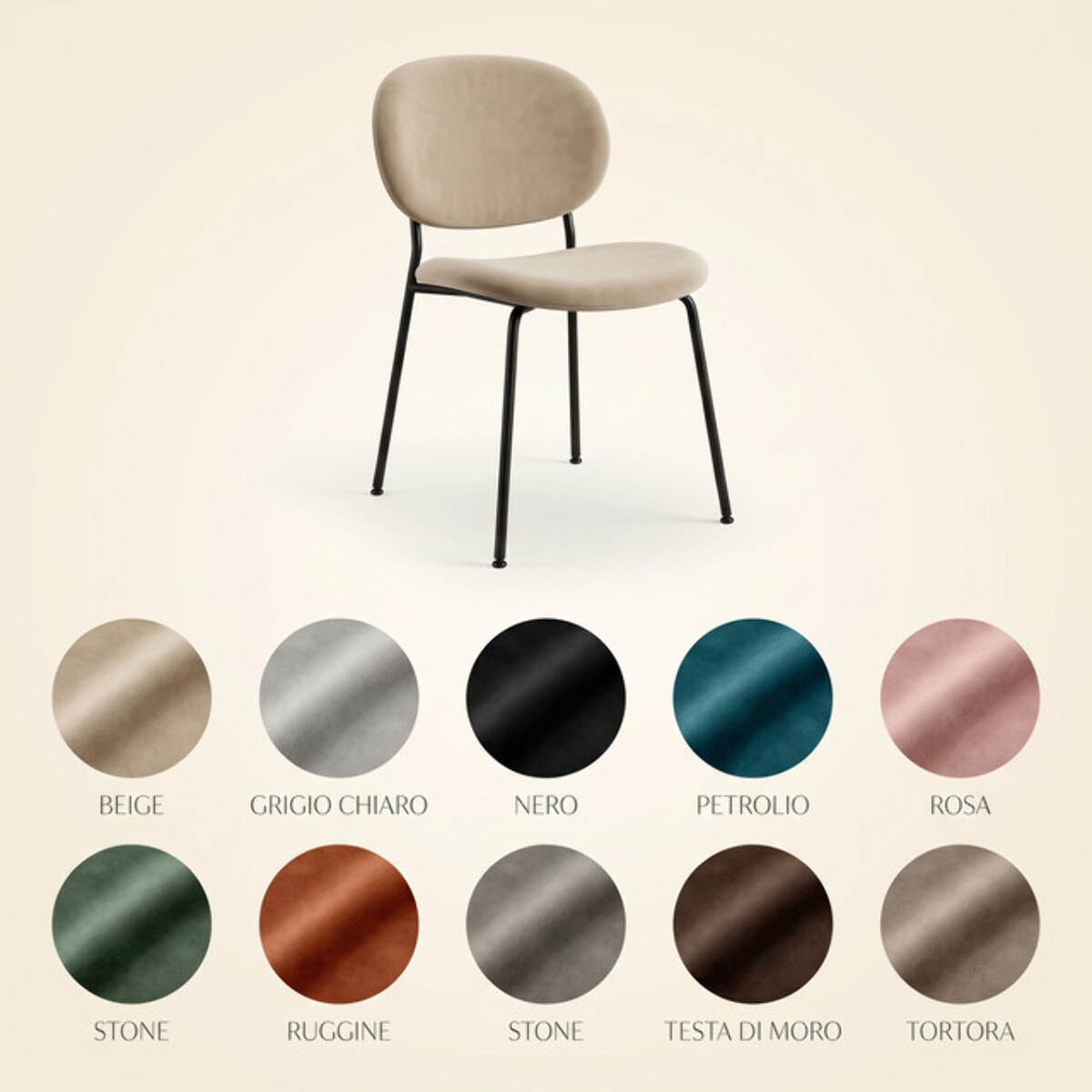 Sedia Imbottita in Effetto Velluto con Gambe in Acciaio, Design Moderno ed Elegante per Sala da Pranzo, Cucina, Soggiorno, Studio e Ufficio