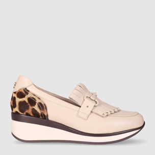 Zapatos de Piel - Beig - Tacón: 5 cm