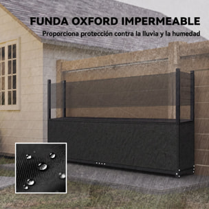 Outsunny Estante de Leña con Funda Oxford 600D y Cables, Leñero Exterior de Acero Galvanizado Robusto, Carga 500 kg, para Interior y Exterior, Jardín, Terraza, 202x25x113 cm, Negro