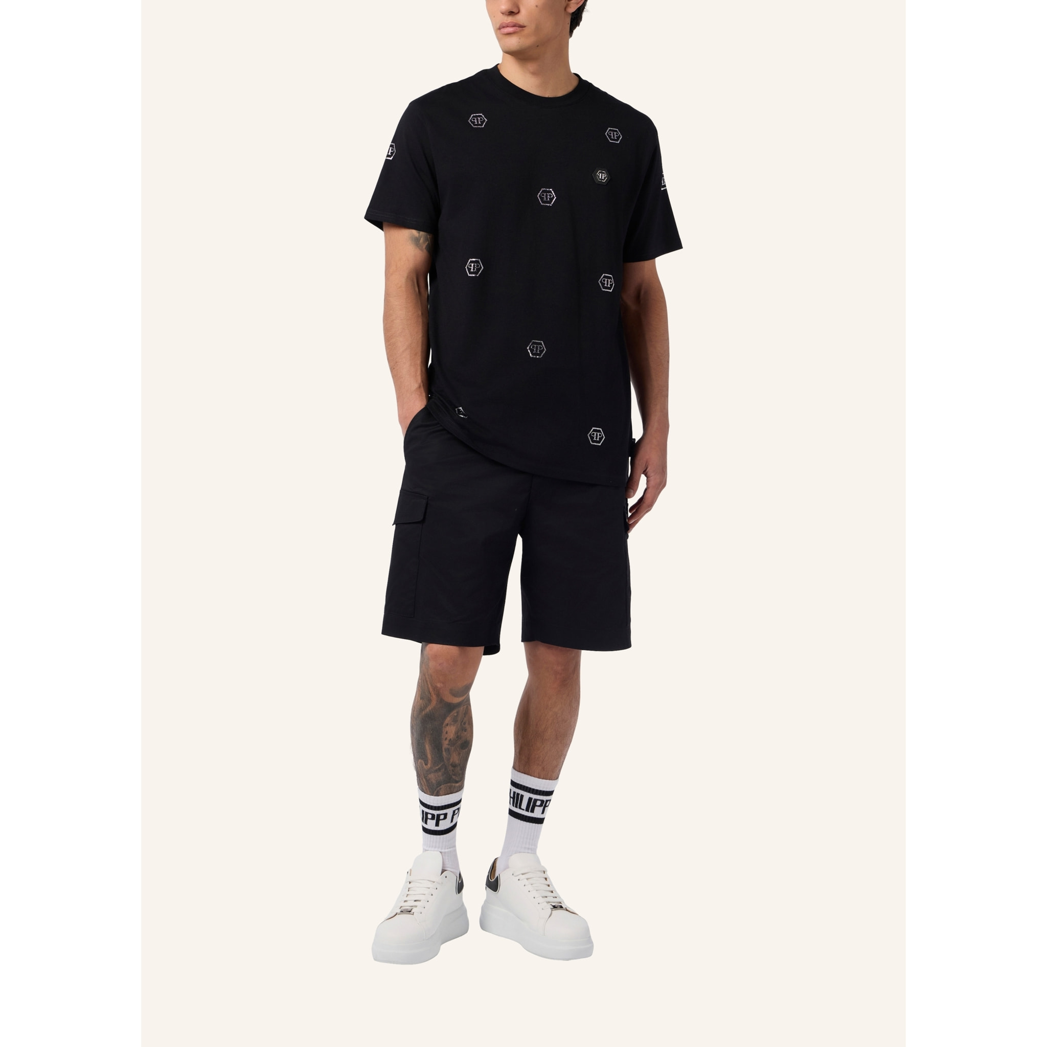 PHILIPP PLEIN Camiseta de cuello redondo y manga corta MONOGRAM