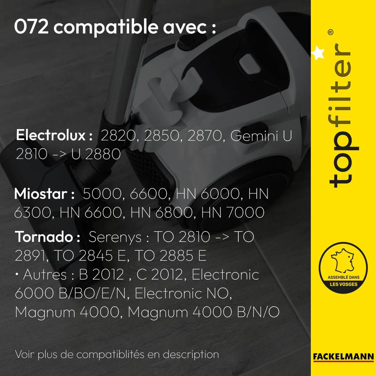 Lot de 4 sacs aspirateur Tornado TopFilter Premium