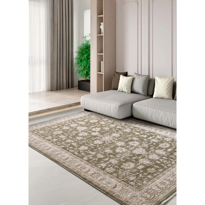 ONA Alfombra vintage oriental con flecos verde y beige, varias medidas disponibles.