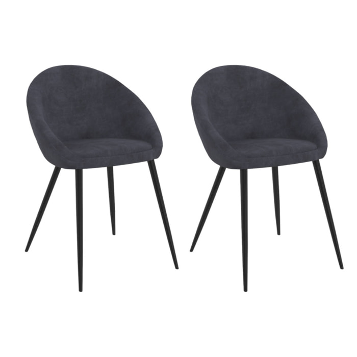 Chaises Dory velours gris pieds métal noirs - lot de 2