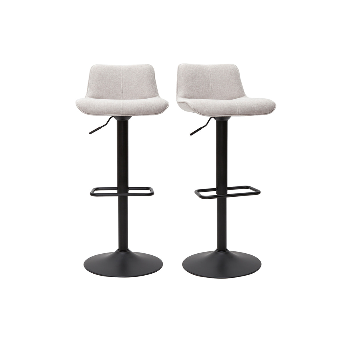 Tabourets de bar réglables pivotants 360° en tissu effet velours texturé beige et métal noir (lot de 2) BOOST