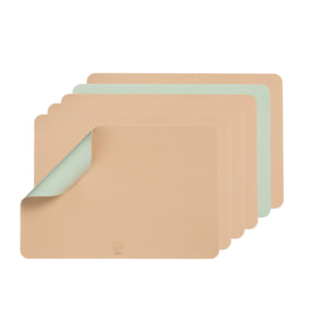 Set de table rectangulaire réversible - 6 pièces - Cuir recyclé rose pâle et vert pâle