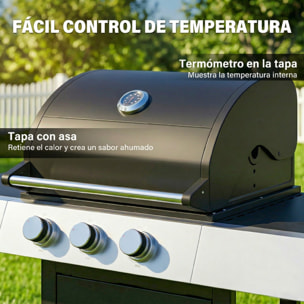 Barbacoa de Gas BBQ Gas con 3 Quemadores 8,1 kW Barbacoa Portátil con Termómetro Mesas Laterales Armario Rejilla Calentadora Parrillas de Hierro Fundido Recogedor Grasa y 4 Ruedas Negro