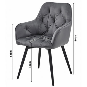 Sedia Girevole JORK360 in Velluto Nero con Gambe in Metallo