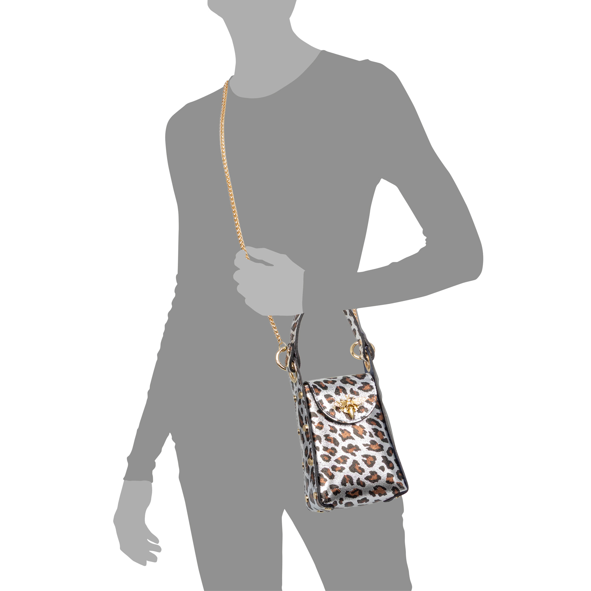 Alviano bolso de mano mujer. Piel auténtica Gamuza con estampado animal print leopardo lacada brillante.