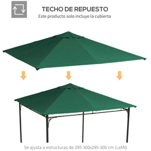 Techo de Repuesto 2,98x2,95m para Cenador de Jardín Cubierta de Repuesto de Gazebo Pabellón Exterior con 8 Orificios de Drenaje y Ventilación Verde