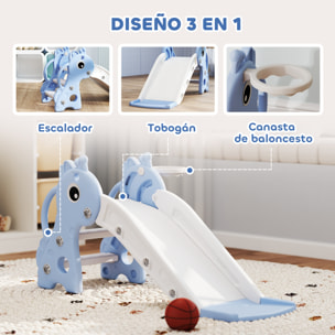 Tobogán Infantil 3 en 1 Tobogán para Niños de 1 a 3 Años con Escalera Canasta de Baloncesto y Diseño de Jirafa para Interior 106x51,5x52 cm Azul