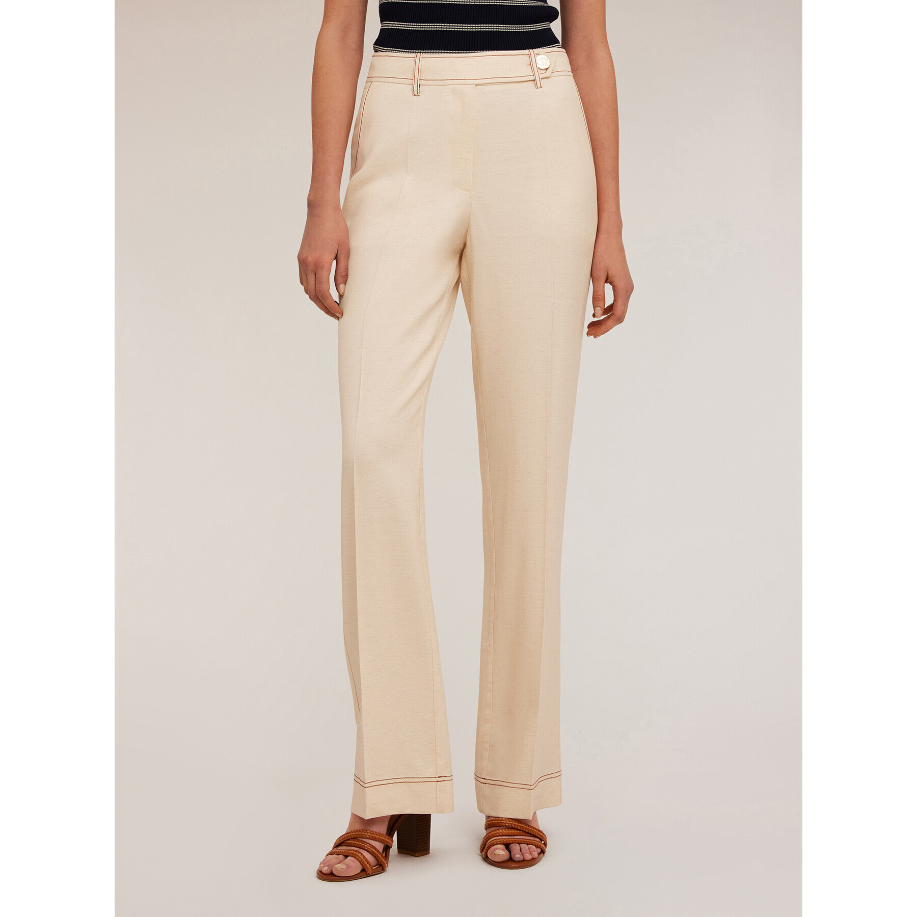 Motivi - Pantalones wide con pespuntes en contraste - Beige