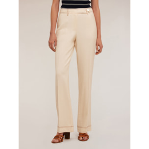 Motivi - Pantalones wide con pespuntes en contraste - Beige