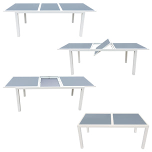 Salon de jardin FIRENZE extensible en textilène gris 8 places - aluminium blanc