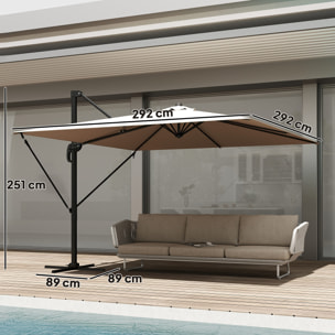 Sombrilla de Jardín 2,9x2,9 m, Parasol Excéntrico de Aluminio con Manivela, Toldo Giratorio 360°, Inclinación Ajustable, Base Cruzada y Funda, UPF30+, Sombrilla para Terraza Exterior, Caqui