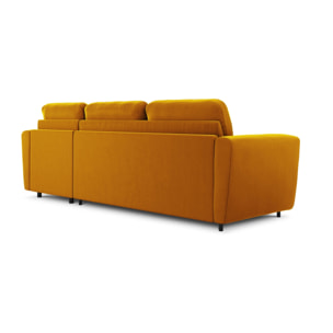 Canapé d'angle droit convertible avec coffre de rangement "Audra" 4 places en velours jaune