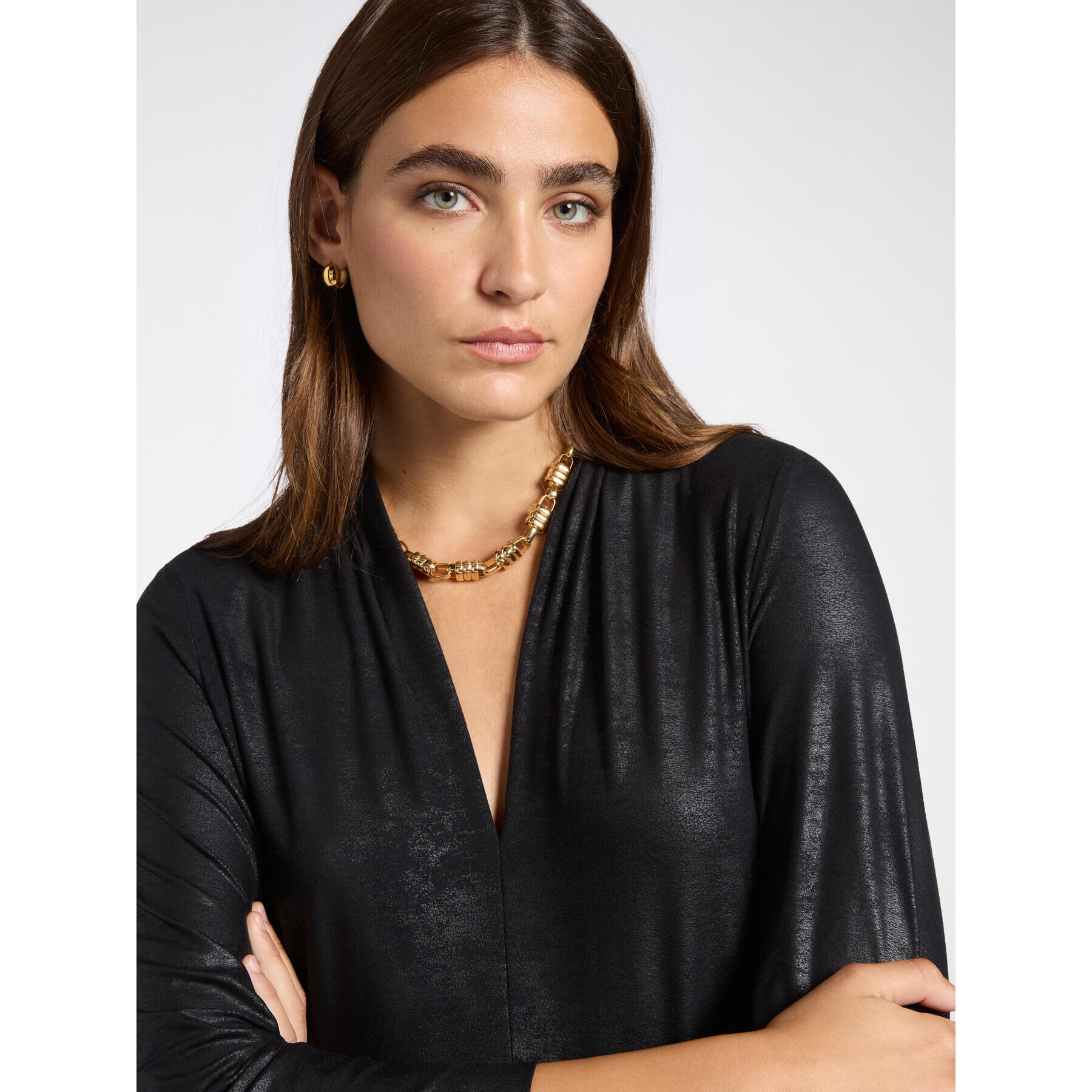 Elena Mirò - Vestido largo en dos tejidos - Negro