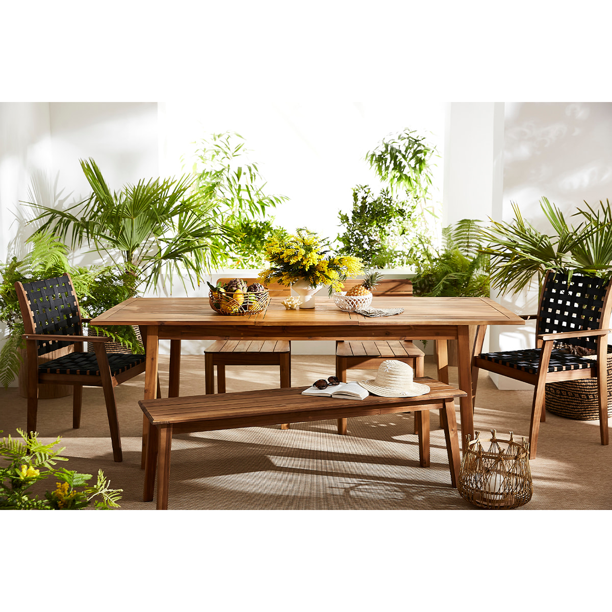 Table de jardin extensible rallonges intégrées en bois massif L160-210 cm MAYEL