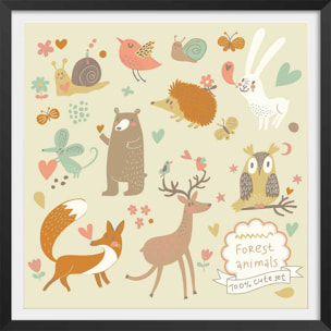 Affiche enfant cute set forest animals Affiche + cadre en bois - Noir