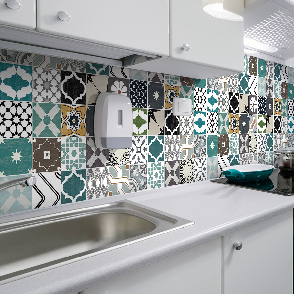 Stickers muraux - Sticker Mural Carrelage adhésif Cuisine Salle de Bain - 60 STICKERS CARREAUX DE CIMENT AUTHENTIQUES ALAMEA