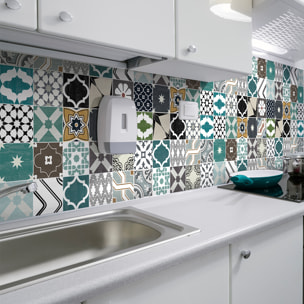 Stickers muraux - Sticker Mural Carrelage adhésif Cuisine Salle de Bain - 60 STICKERS CARREAUX DE CIMENT AUTHENTIQUES ALAMEA