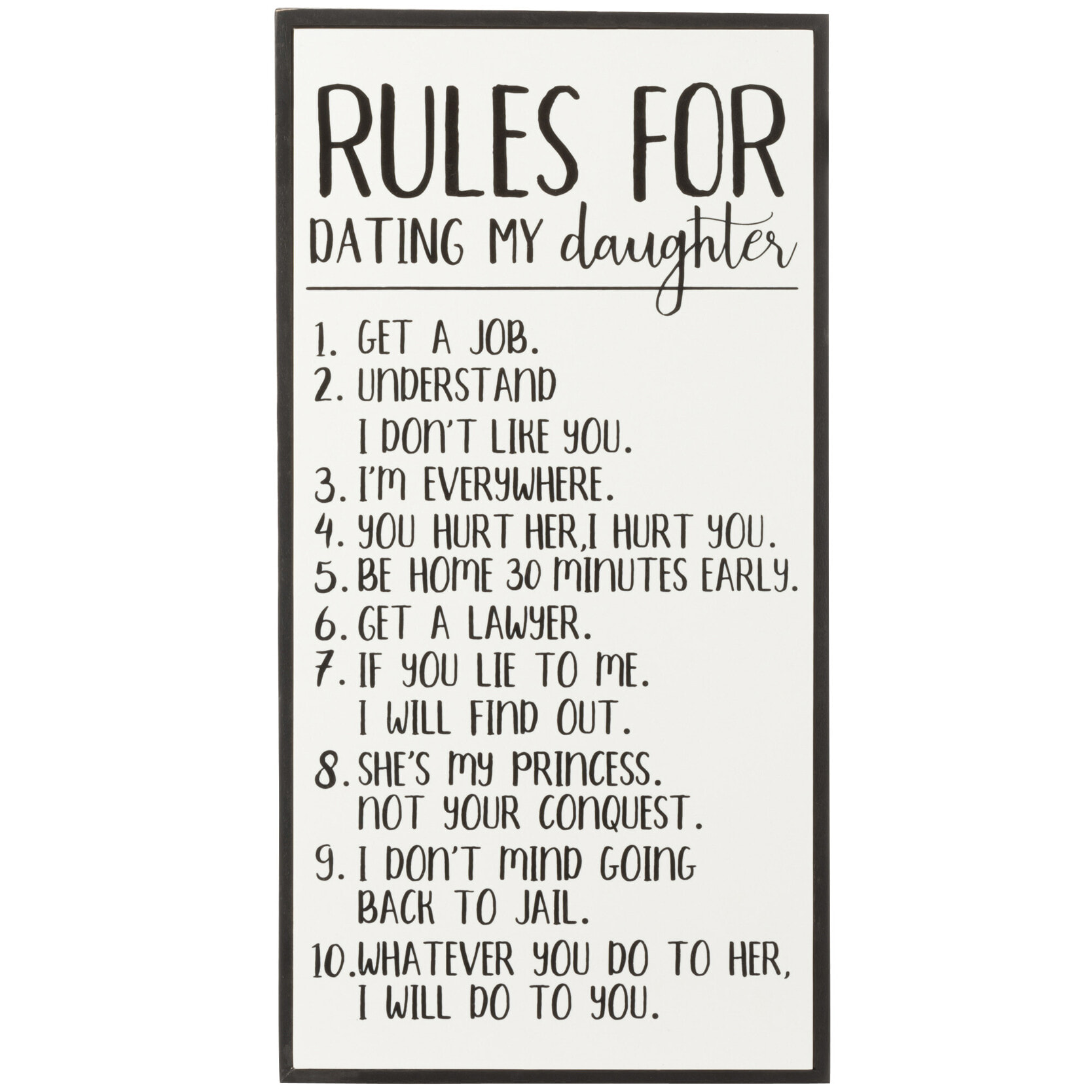 J-Line pancarte 'Rules For Dating My Daughter' - bois/céramique - blanc/noir