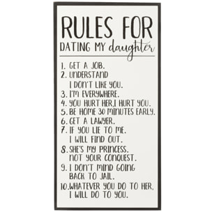 J-Line Pancarte Rules For Dating My Daughter Bois/Ceramique Blanc/Noir