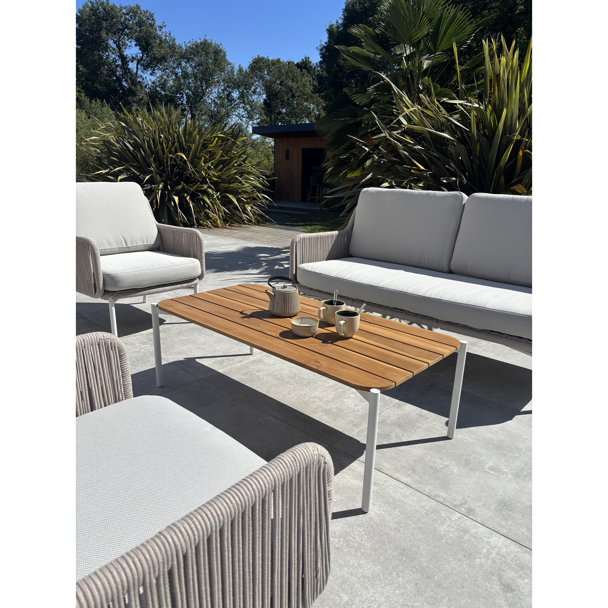 ORELLA - Salon de jardin bas 5 places - Grège