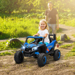 Coche Eléctrico para Niños 12V, Coche de Batería UTV con 2 Motores, Control Remoto 2,4G, Velocidad hasta 7 km/h, Sistema de Suspensión, Faros, USB, para Niños de +3 Años, Azul