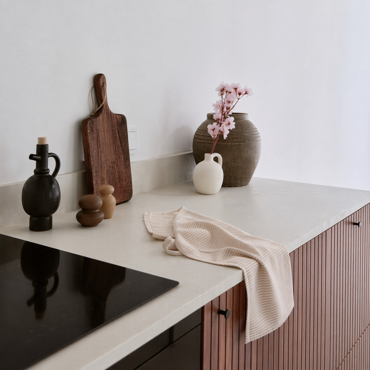 Torchon de cuisine en coton à fines rayures tissées - Beige