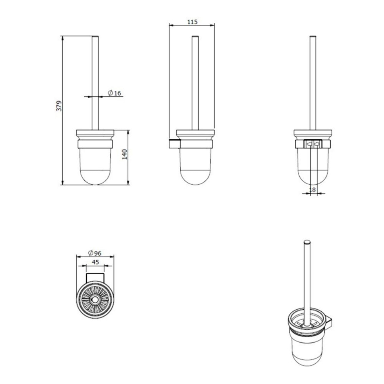 Project brosse WC fabriqué en métal et verre, noir (SATDPROJ37MC)