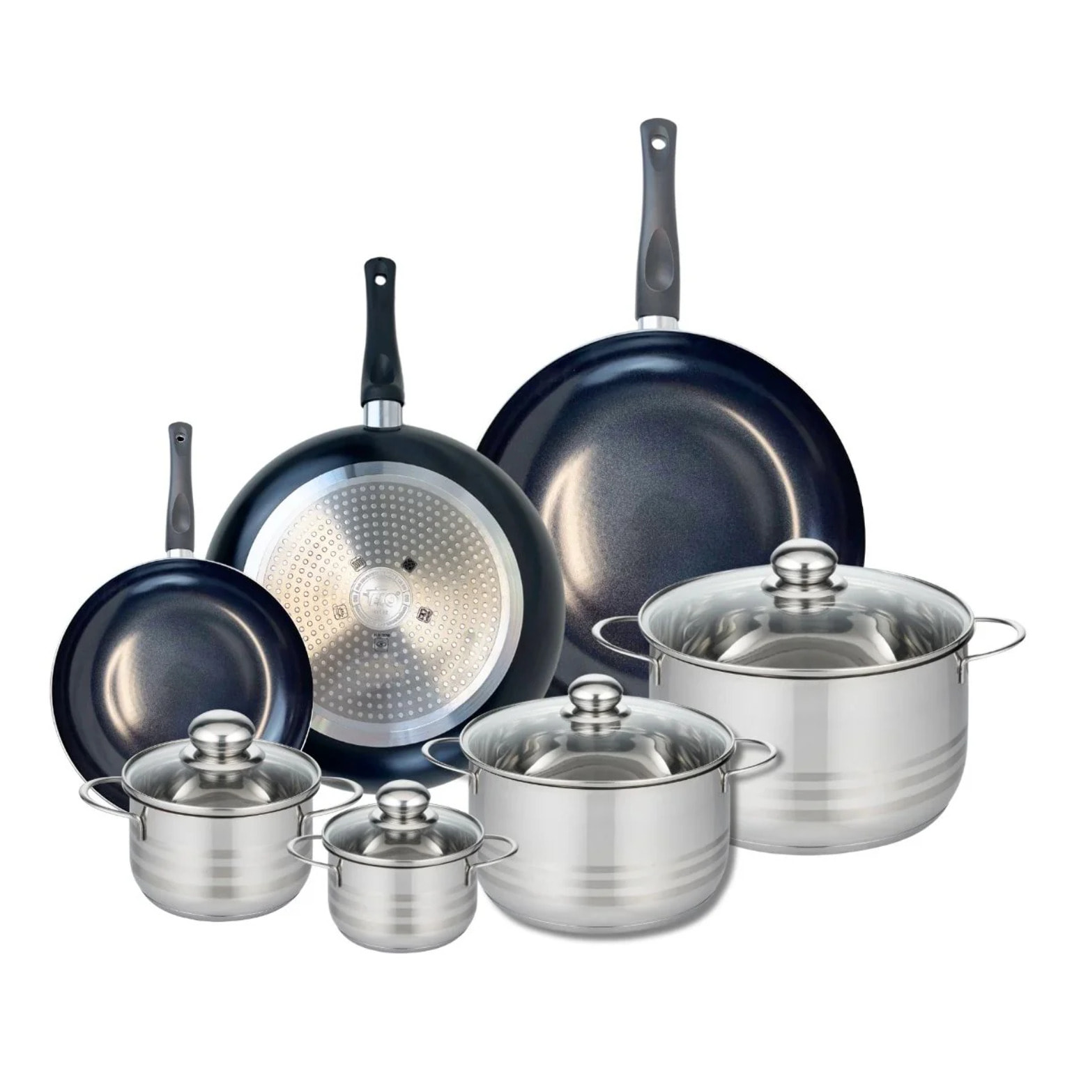 Ensemble de 3 Poêles de cuisson 20, 28 et 32 cm et 4 faitouts 12, 14, 20 et 24 cm Elo Prima Brillant