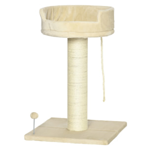 Árbol Rascador para Gatos Mini Árbol para Gatos de 2 Niveles con Plataforma Bola con Muelle Cuerda Colgante y Poste de Sisal 55x55x83 cm Beige