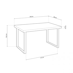 Mesa de comedor de madera de roble salvaje y patas metálicas en blanco 140x80 cm Natural Roble salvaje - Blanco