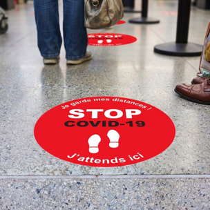 Sticker Sol avec laminat de Protection en Plastique Anti-dérapant | Stickers adhésif Sol - SOL STOP COVID-19 - 1 sticker
