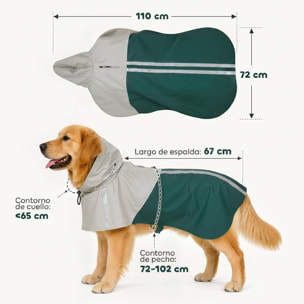 Impermeable para Perros con Capucha, Chubasquero Impermeable y Transpirable con Agujero para Correa, Tiras Reflectantes, Poncho Ajustable para Perros Grandes de 20-30 kg, L, Verde