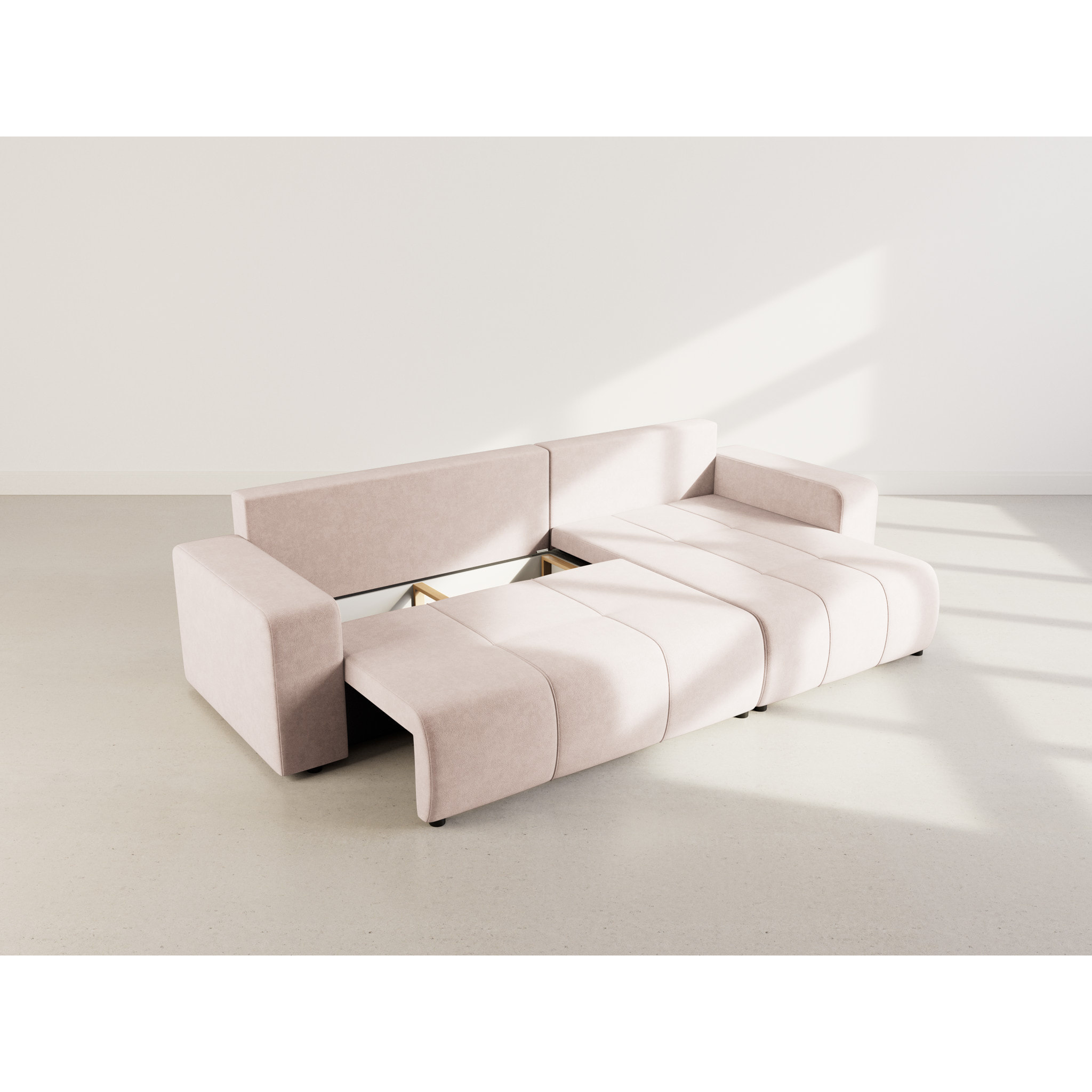 Nicole - Canapé d'angle réversible 5 places convertible avec coffre en tissu - Taupe