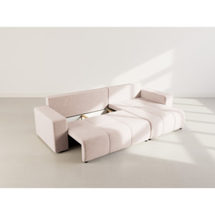 Nicole - Canapé d'angle réversible 5 places convertible avec coffre en tissu - Taupe