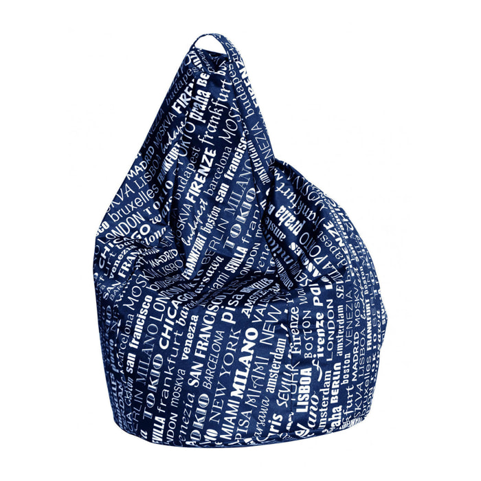 Pouf Marisa, Poltrona multiuso, Poltroncina sacco, Pouf poggiapiedi, Made in Italy, 80x80 h120 cm, Blu e Bianco
