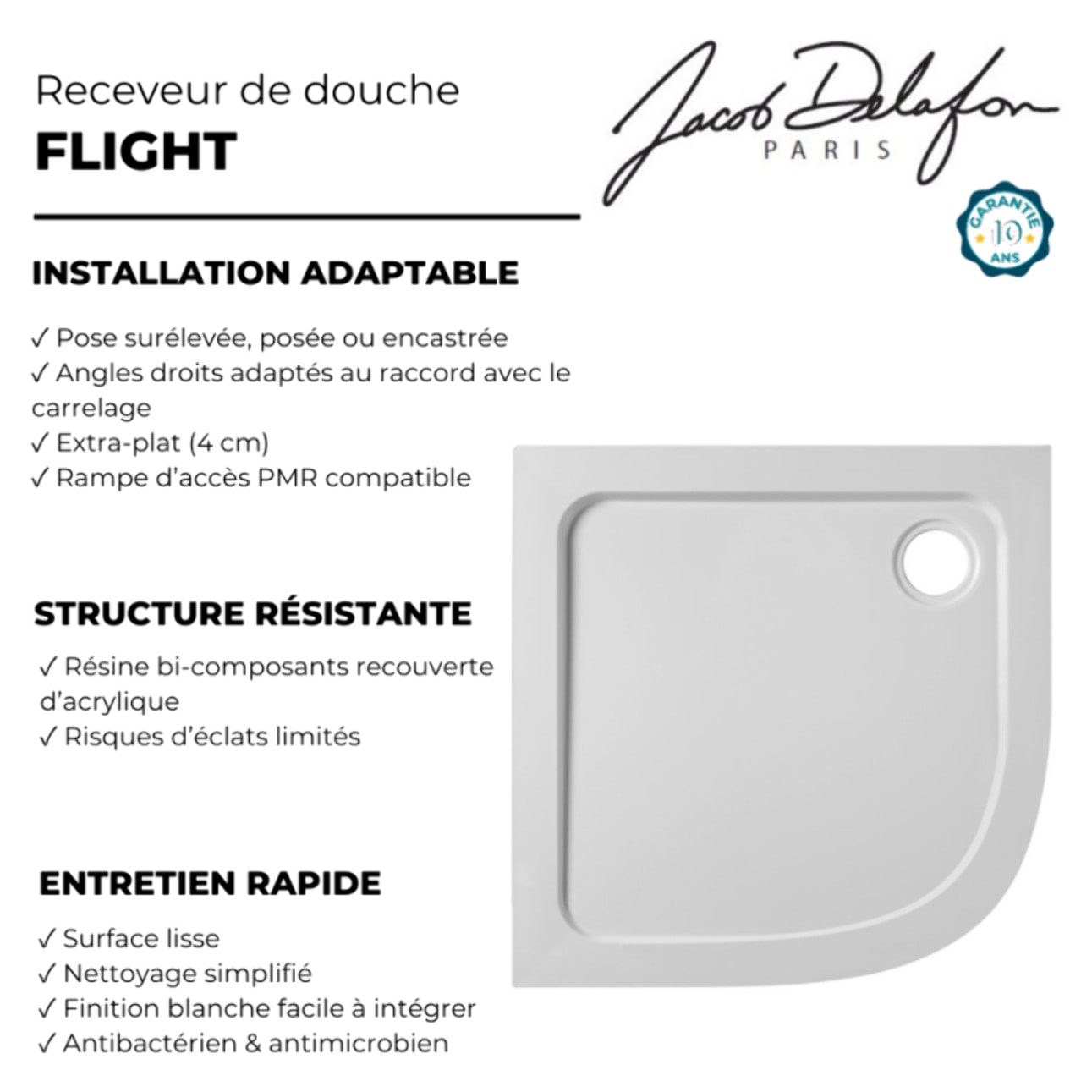 Receveur de douche quart de rond Flight extra plat