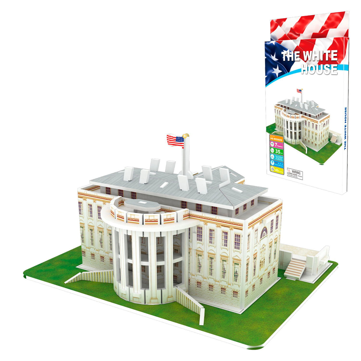 Puzle 3D de cartón de la Casa Blanca en Estados Unidos. 35 piezas.